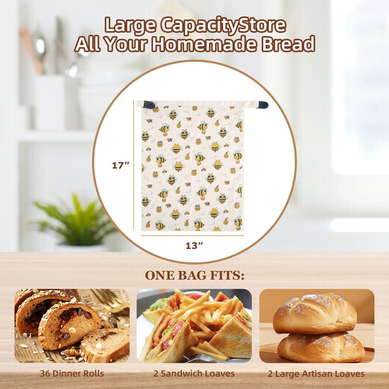 Vakeen Sourdough Bread Bags, Reusable Beeswax Bread Bags for Homemade Bread, 17"×13" Natural Beeswax Cotton Loaf Bag, Easy to Clean Bakery Essentials (2 Pack) - Image 3